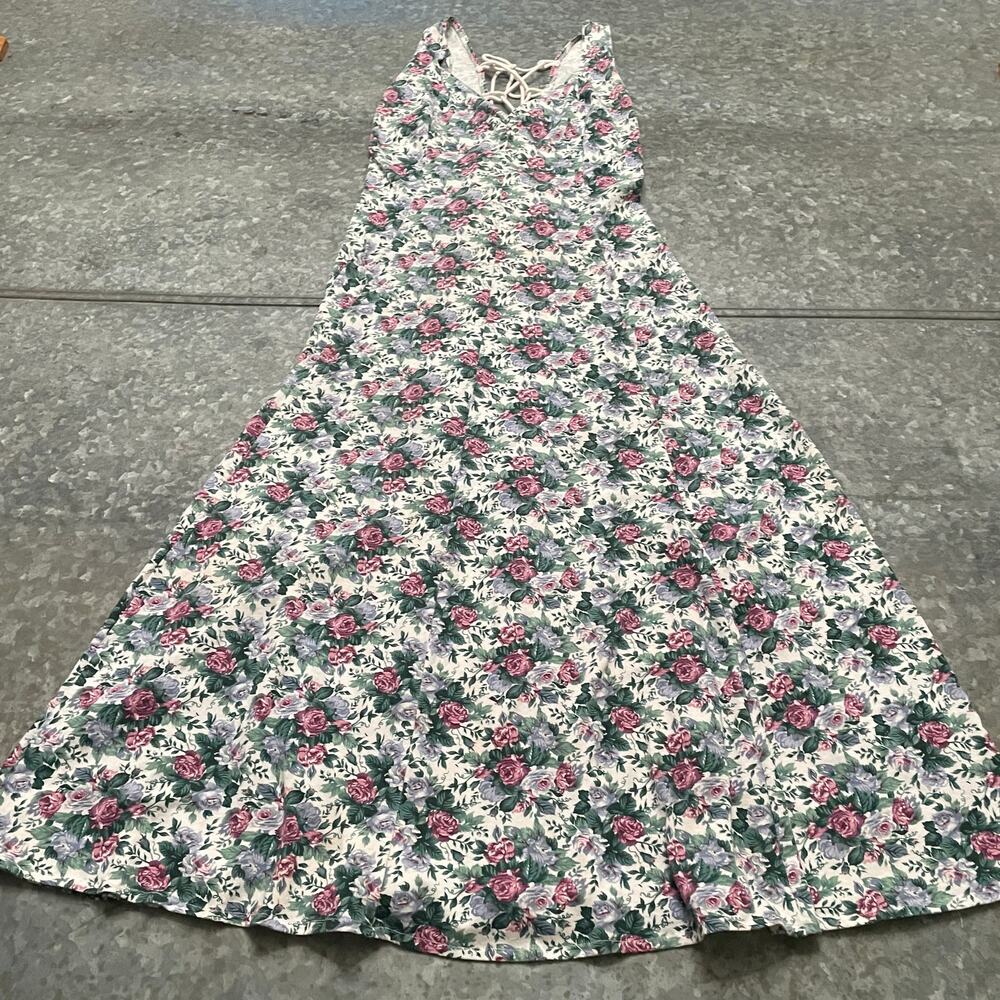 Vintage Illusions Floral Tie Back Knit Sleeveless Maxi Dress Medium Cottagecore